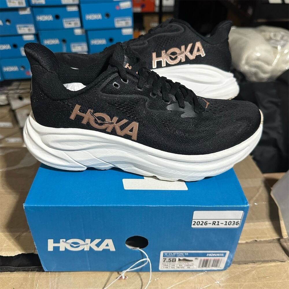 HOKA Clifton 10 'Black/Rose Gold' Running Casual Sneakers | Womens 7.5 B | NWD